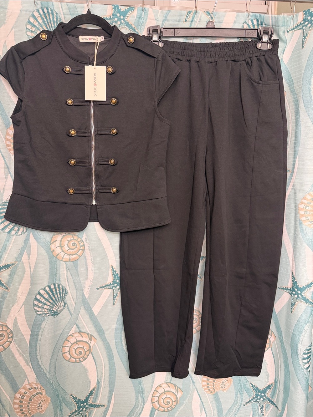 Women’s Black Military-Detail Track Pants & Jacket Set